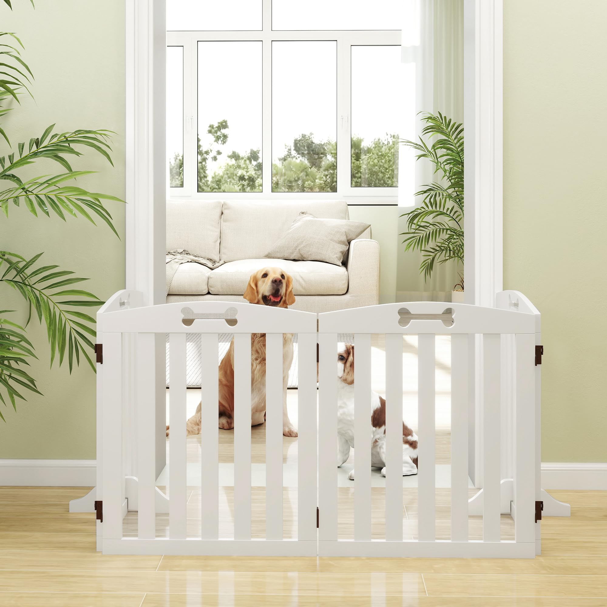 PawHut Barrera de Seguridad para Perros Plegable 207,5 cm, Valla para Perros Pequeños y Medianos de 4 Paneles con Pies Extraíbles, Puerta de Seguridad para Mascotas, para Escalera, Pasillo, Blanco