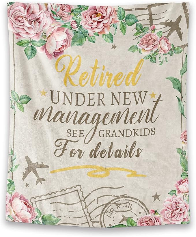 Retirement Throw Blanket - Soft, Fuzzy & Warm - 40x50 Inches Flannel Blankets for Women - Taupe Vintage Throws Farewell Gift for Coworker