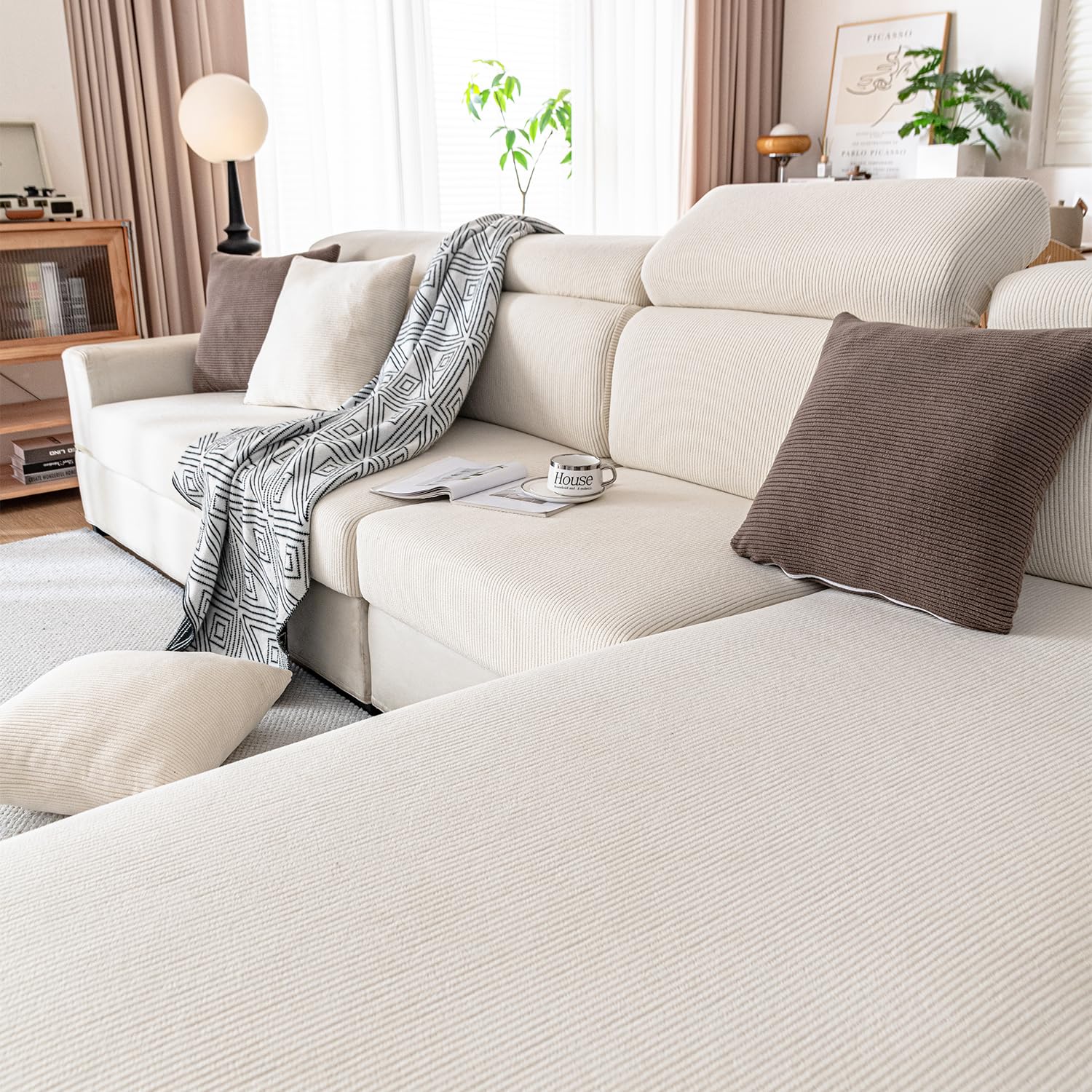 Couch Cushion Covers & Couch Cover for Sectional, L Shaped Sofas - Heavy Duty Stretch Sofa Slipcovers, Washable Pet Resistant Furniture Protector &