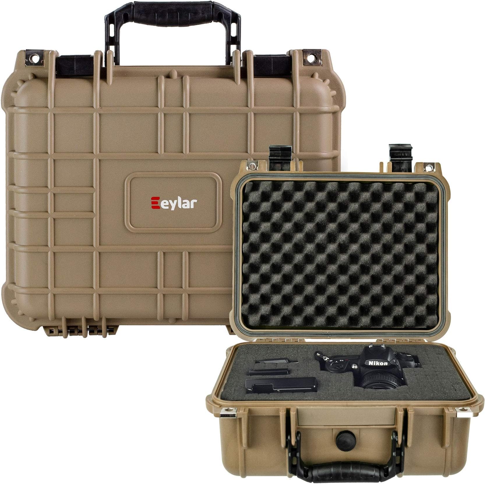 Protective Camera Hard Case Water & Shock Proof with Foam 13.37 inch 11.62 inch 6 inch Tan (Tan)