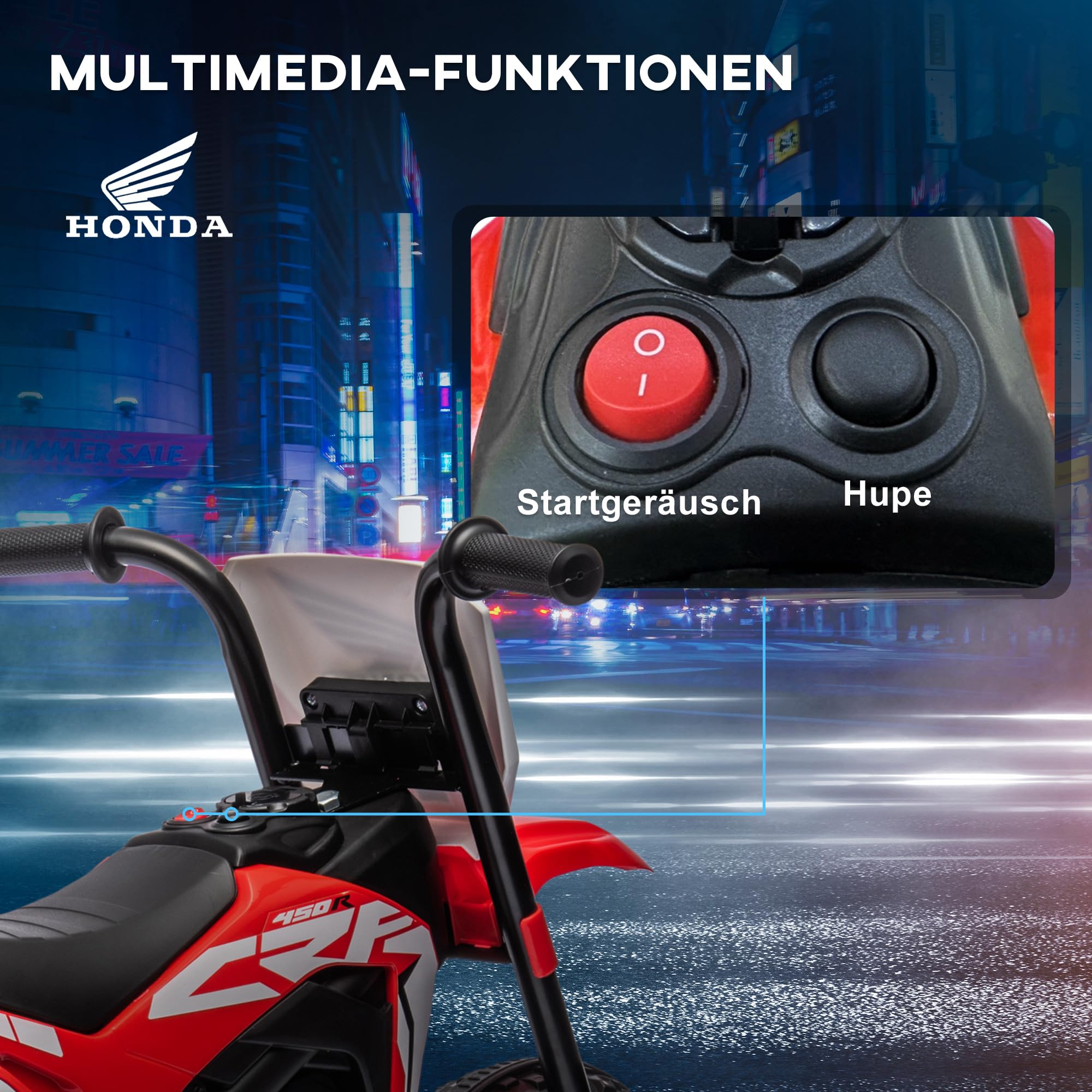 HOMCOM Elektro Kindermotorrad mit Hupe für Kinder von 1,5-3 Jahren Rot | Elektrisch, Elektromotorrad, Startup-Musik, Kinder Elektro Motorrad