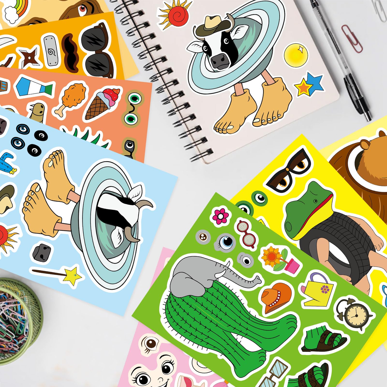 Italian Brainrot Stickers 24 Sheets - Tung Tung Sahur DIY Make a Face Kit, 8 Characters with Interchangeable Eyes & Mouths for Party Favors, Crafts, Birthday Decorations - Image 2