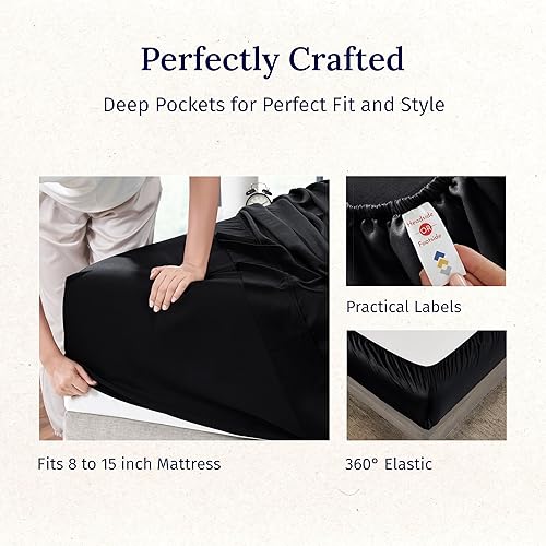 Vista 166 de California Design Den Juego de sábanas de 100% tejido de satén de algodón de 600 hilos, esquinas profundas, suaves, lavanda, tamaño King California