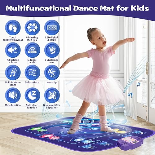 Miniatura 5 de Tapete de baile para niños de 3 a 12 años, tapete de baile musical iluminado con Bluetooth, 5 modos, 3 niveles de desafío, modo de batería
