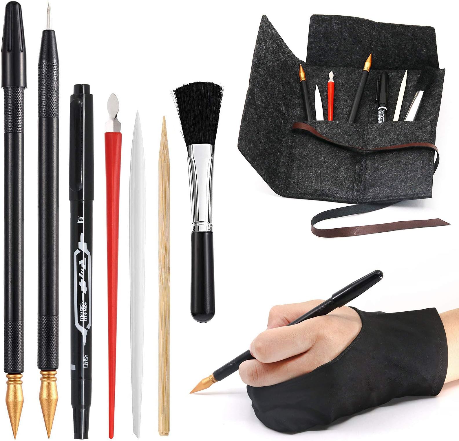 Scratch Art Tools, 9 Pcs Scratching Drawing Tools Set: Artist Glove, Tools Bag, Scratch Coloring Pens, Plastic and Wooden Stylus, Scraper, Repair Pen, Clean Brush for Adults & Teens Painting Paper