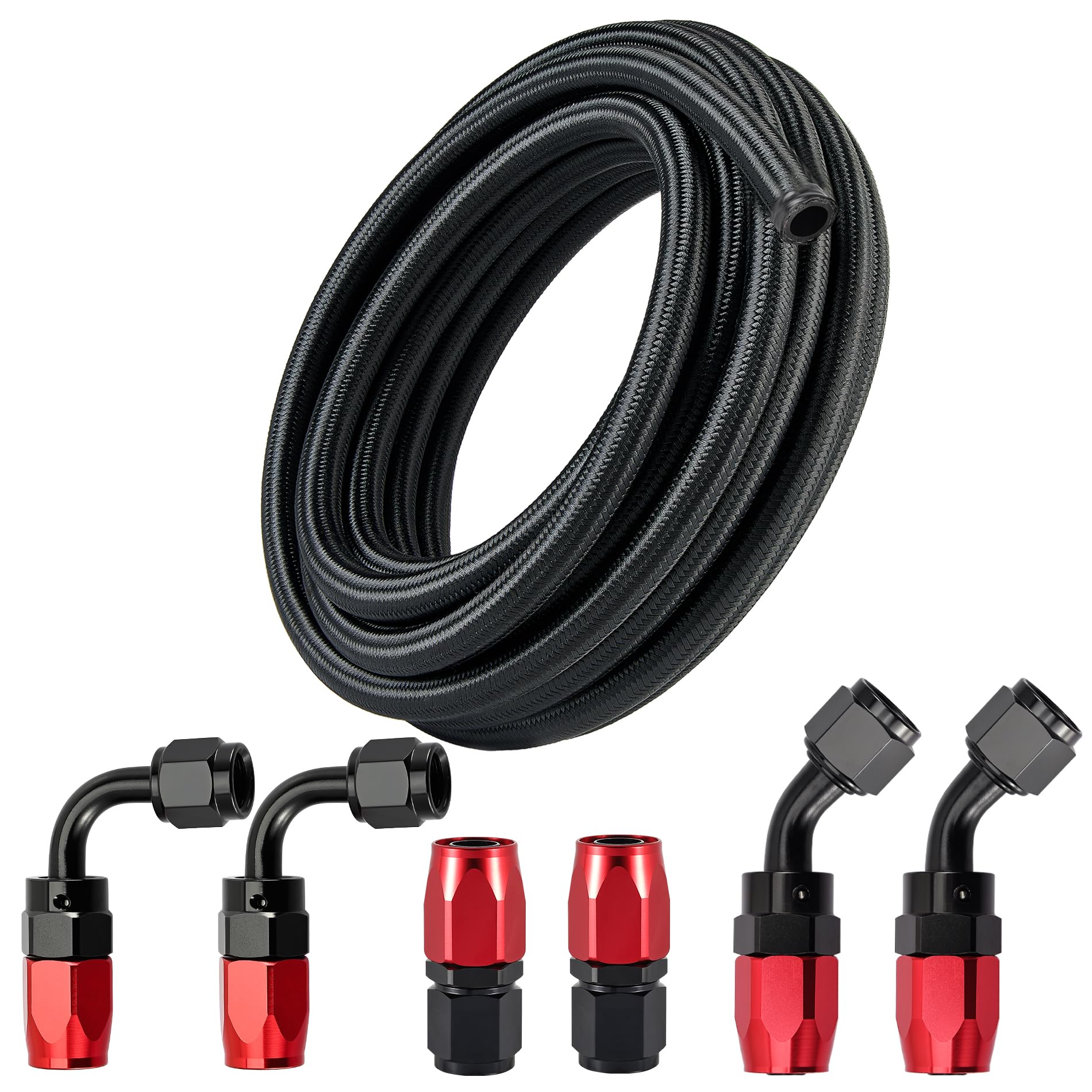 EVIL ENERGY 10AN Fuel Line Kit,AN10 Braided Nylon Fuel Hose CPE 10FT Black&Red