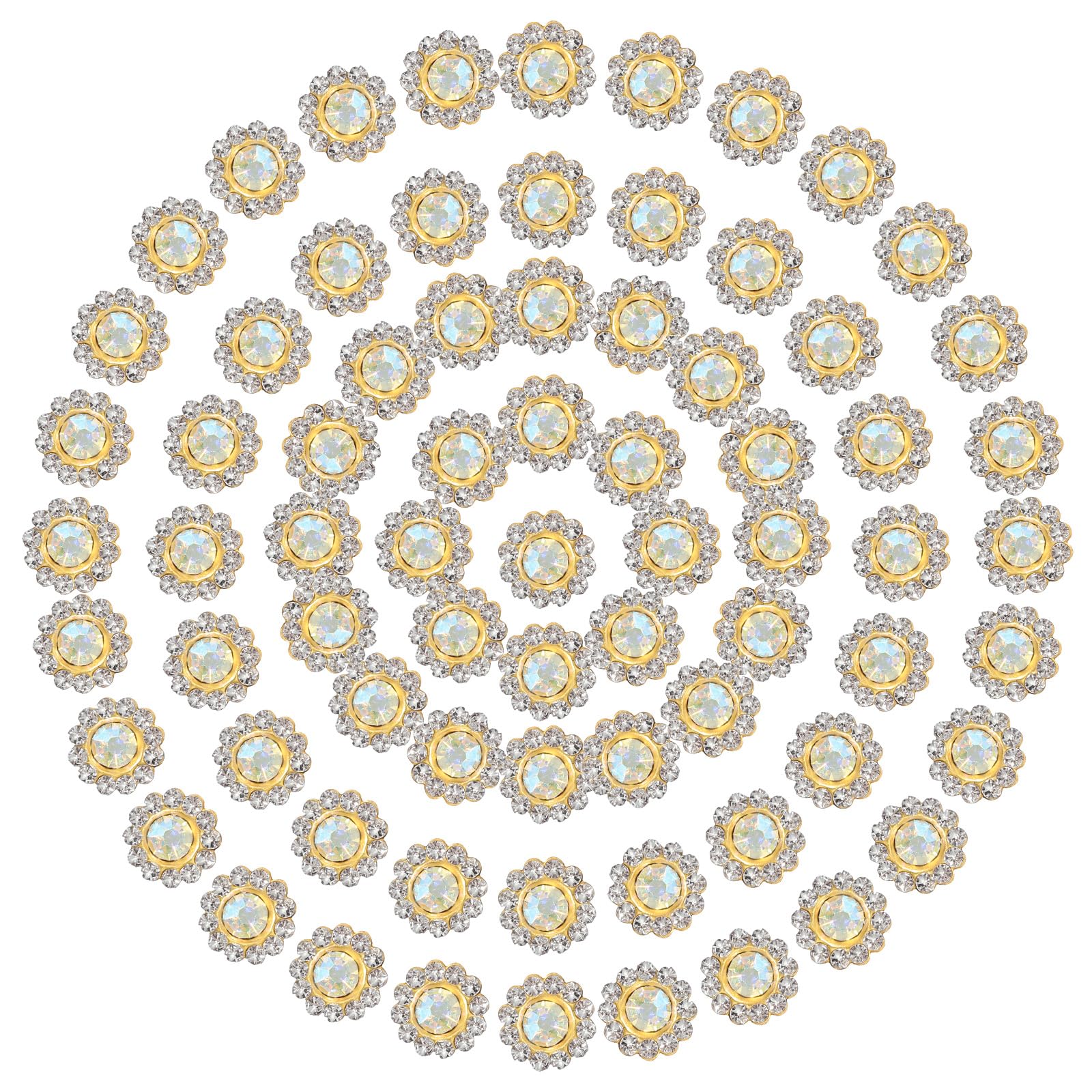 PATIKIL 100 Pcs Sew on Rhinestones Crystals 10mm 2 Layers Sewing Sunflower Flower Claw Rhinestones Crystals Glass Gems Metal Base for Wedding Dress Clothes Crafts Decoration White AB