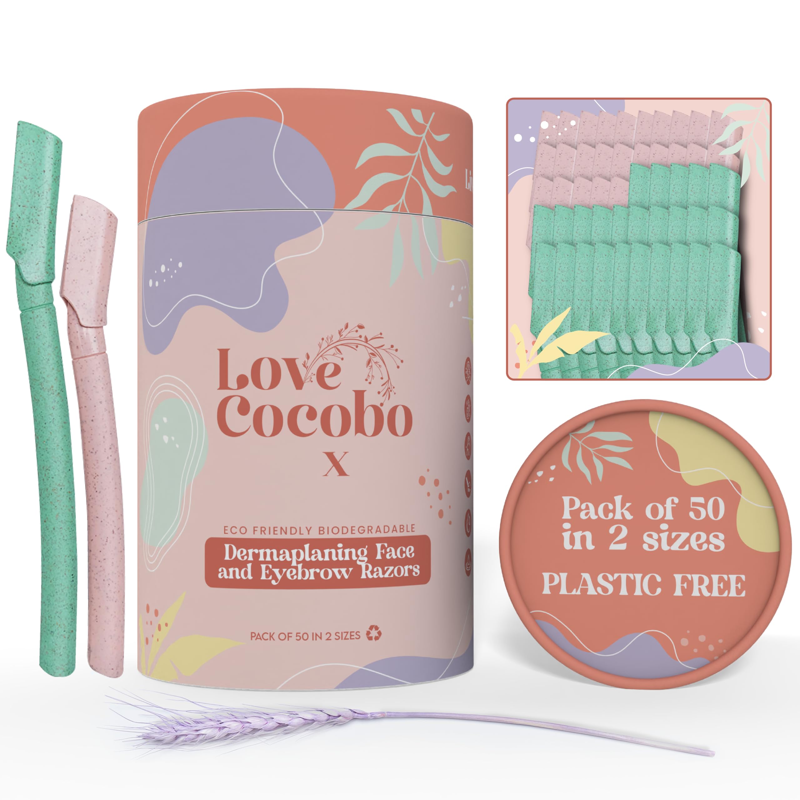 Love Cocobo Lame per dermaplaning per viso, rasoio per sopracciglia in paglia di grano ecologico, rasoi per il viso da donna, per la rimozione dei peli del viso da donna, per rimuovere la peluria alla
