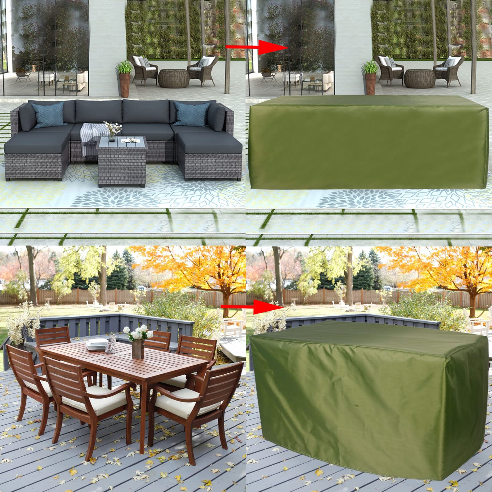 YSUEFIJO Copertura per Mobili da Giardino 80x80x160cm, Copertura Tavolo Esterno Impermeabile, 420D Oxford Tessuto Erba Verde Copertura per Mobili da Giardino Rettangolare Anti-UV Resistente