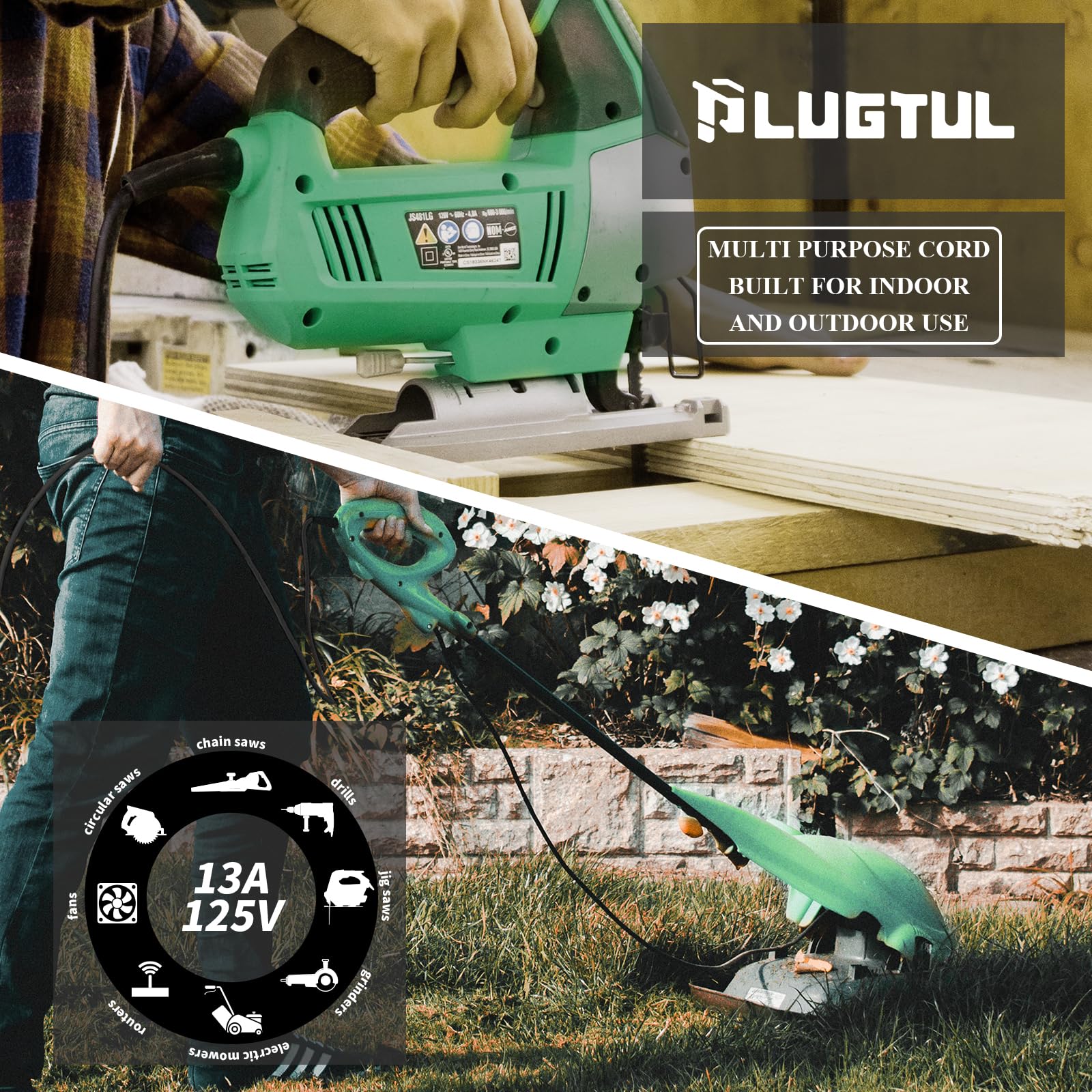 Cable de extensión para exteriores de 150 pies, impermeable, 16/3 negro, resistente cable de extensión de 3 puntas, 10A 1250W SJTW, listado ETL, ideal para jardín y hogar