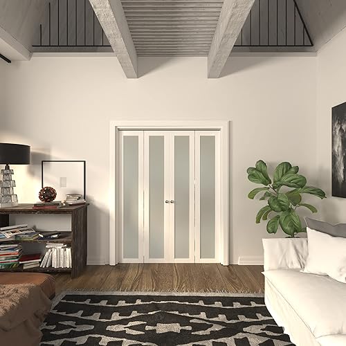 Miniatura 52 de BARNER HOME Puerta de armario, puertas plegables Full Lite con panel de vidrio con junco, fácil montaje, puertas plegables con kits de herrajes