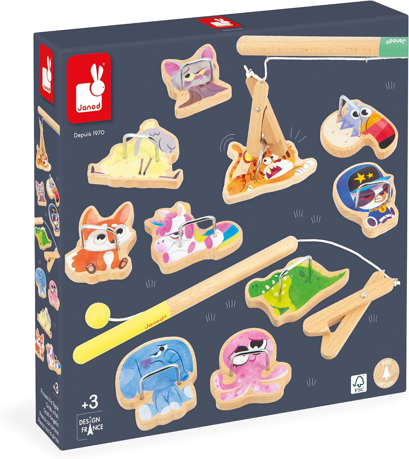 Janod - Applepop Fishing Animal Wooden Carnival Game - Family Game Night - Skill Development - Develops Dexterity and Concentration - Durable, Safe, French Design