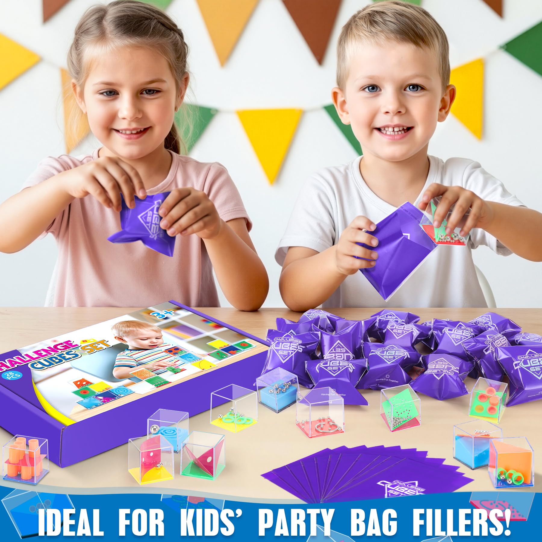 28 Pezzi Giochi di Pazienza per Bambini con 28 Sacchetti Viola – Gioco di Aglio | Mini Giochi per Bambini e Adulti | regalino Compleanno Bambini Give Aways | Giocattoli Regali di Halloween