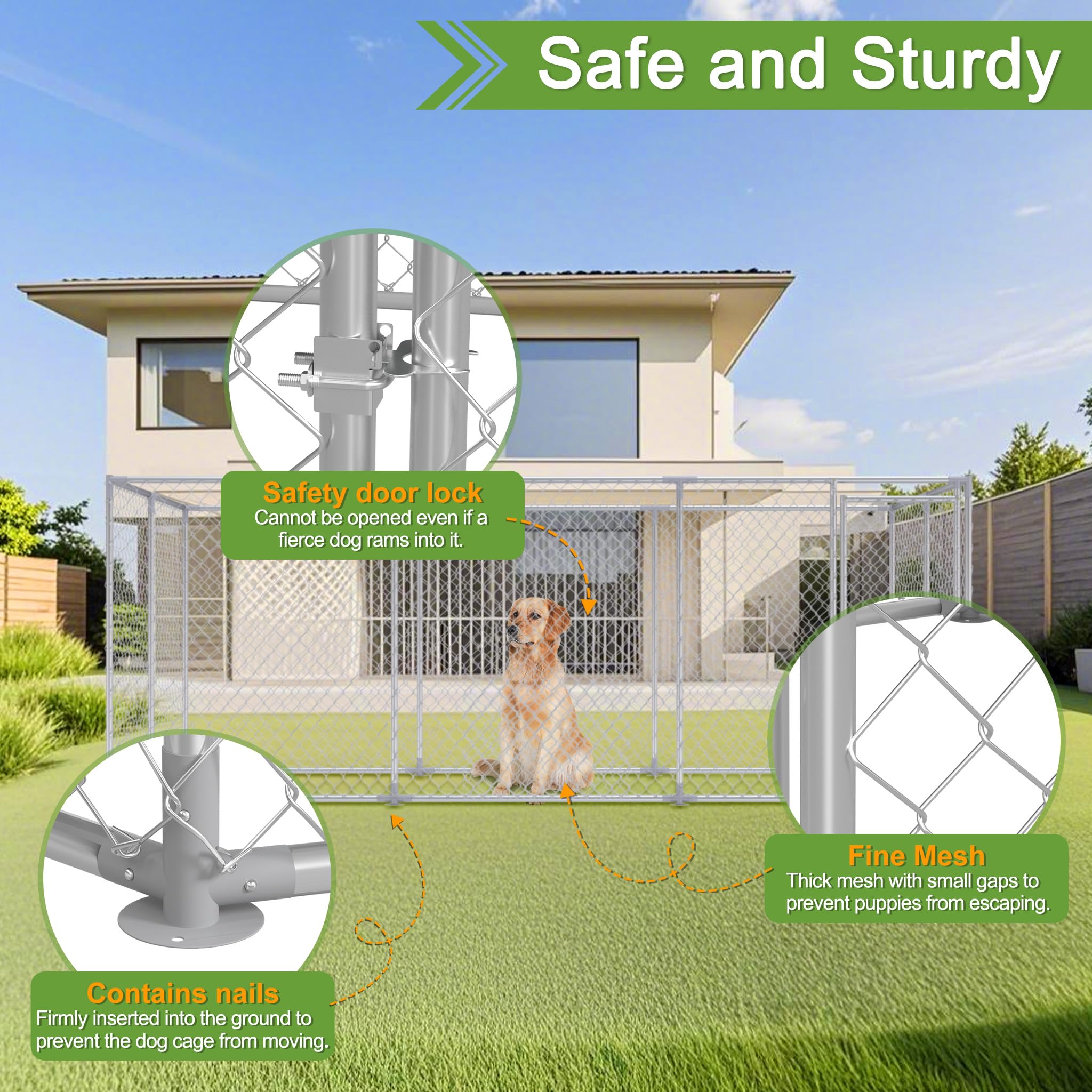 UISEBRT Hundezwinger Hundehütte Outdoor Hundehaus 400x200x150 cm Hundekäfig Welpenlaufstall Verschließbares Riegelsystem und Sicheres Design