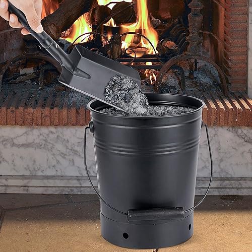 Miniatura 9 de Fogata de hoguera de acero inoxidable patentado con bolsa de almacenamiento portátil y cubo de cenizas con tapa y mango de madera, pala de carbón