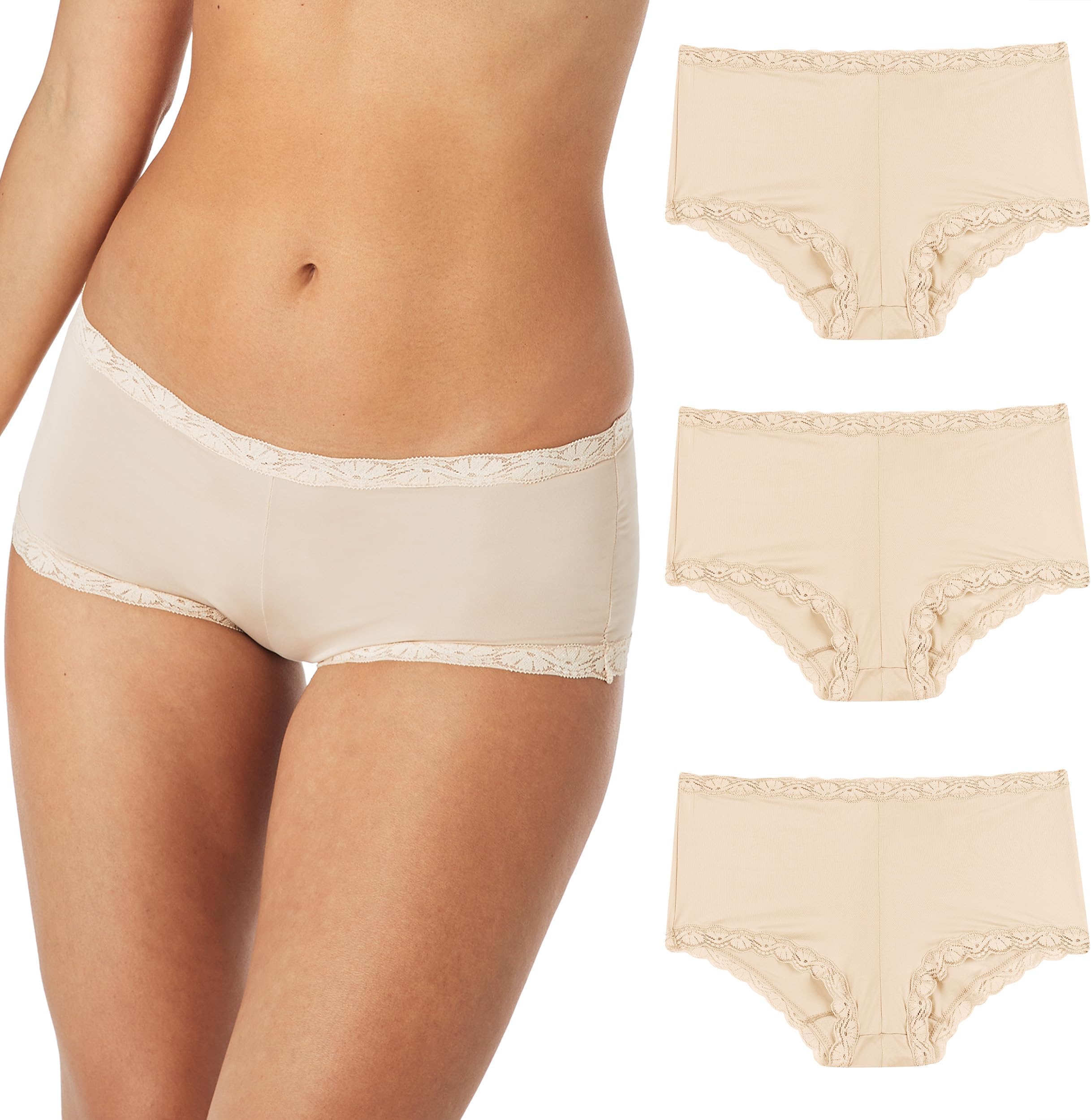 Women's Underwear Boy Shorts Pack, 3-Pack, Microfiber Boy shorts Underwear Women Pack, Lace Panties for Women