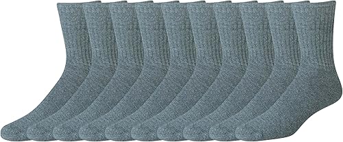 Tienda Essentials Men's Cotton Half Cushioned Crew Socks, 10 Pairs
