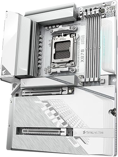 GIGABYTE X870 AORUS Stealth Ice Carte Mère – Prend en Charge Les processeurs AMD Ryzen 9000, VRM numérique 16+2+2 Phases, Jusqu’à 8200 MHz DDR5 (OC), 2 x PCIe 5.0 + 2 x PCIe 4.0, Wi-FI 7, LAN 5 GbE - 5