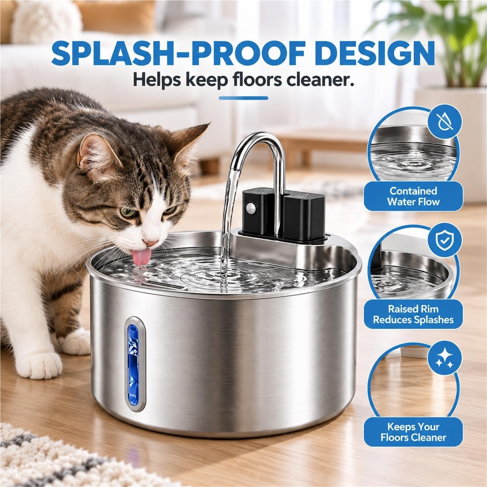 Fontanella Cani Acciaio Inox 4L/7L, Distributore Acqua Silenzioso