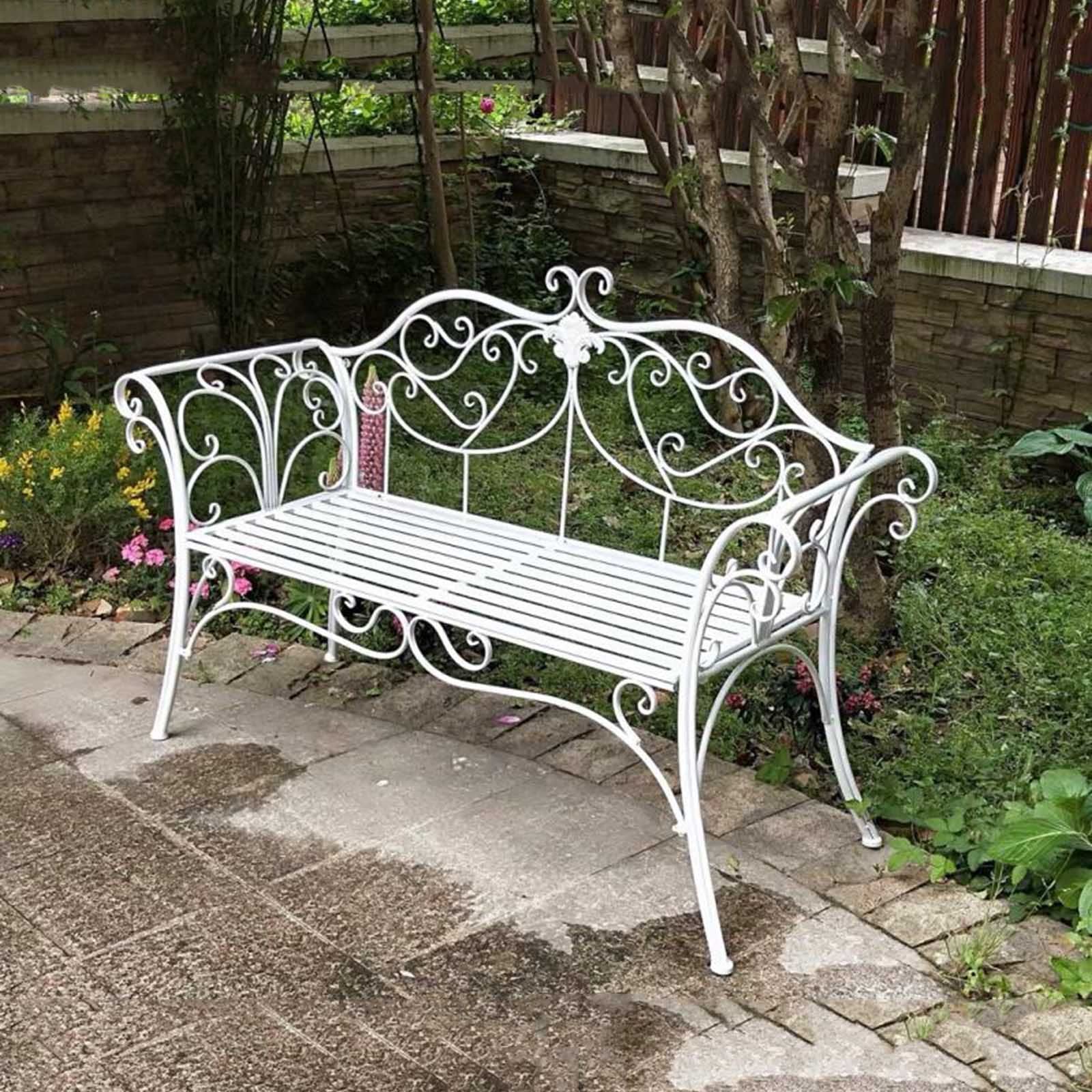 Amazon.co.jp: おしゃれなガーデンチェア白ベンチ 屋外二人用ガーデン  