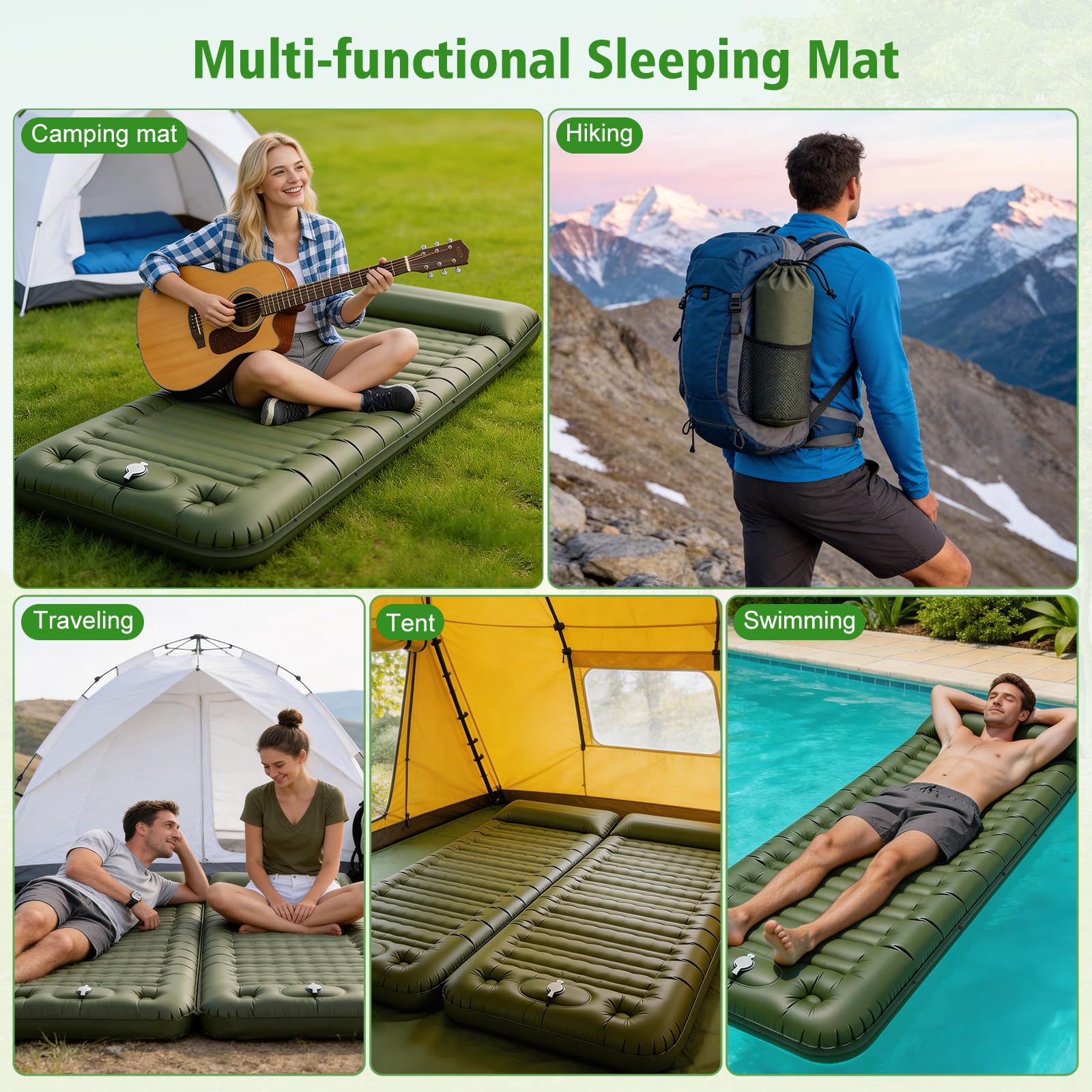 Matelas Camping Épais de 12-16 cm, Matelas Gonflable Camping avec Pompe à Pied Intégrée, Matelas Trekking Bivouac Randonnée Ultra Léger Imperméable, Lit Gonflable 1 Place pour Plage Randonnée