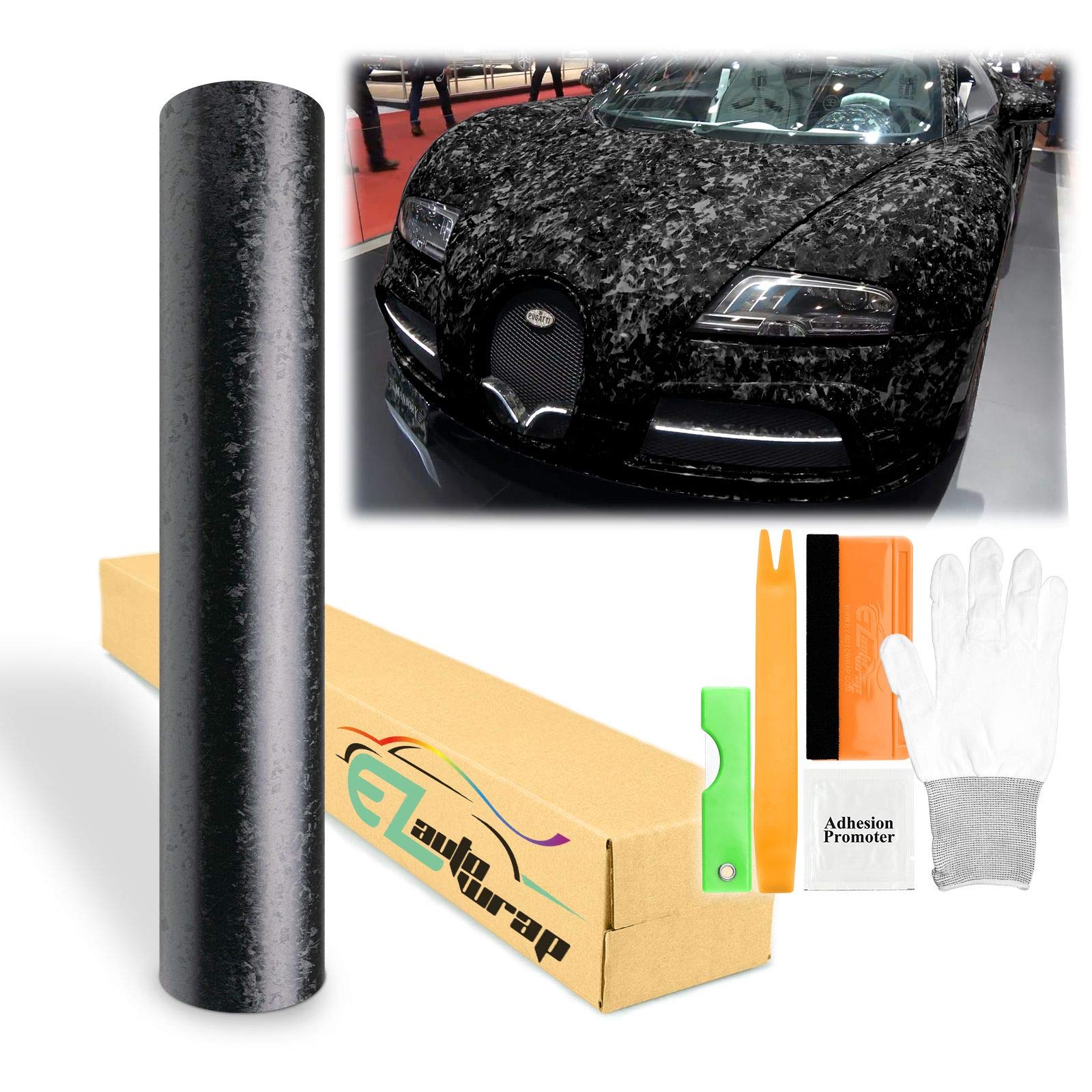 5FTX8FT Forged Matte Black Textured Carbon Fiber Black Vinyl Wrap Sticker Bubble Free Air Release DIY Decal Film Sheet Self Adhesive Peel and Stick Free Tool Kit