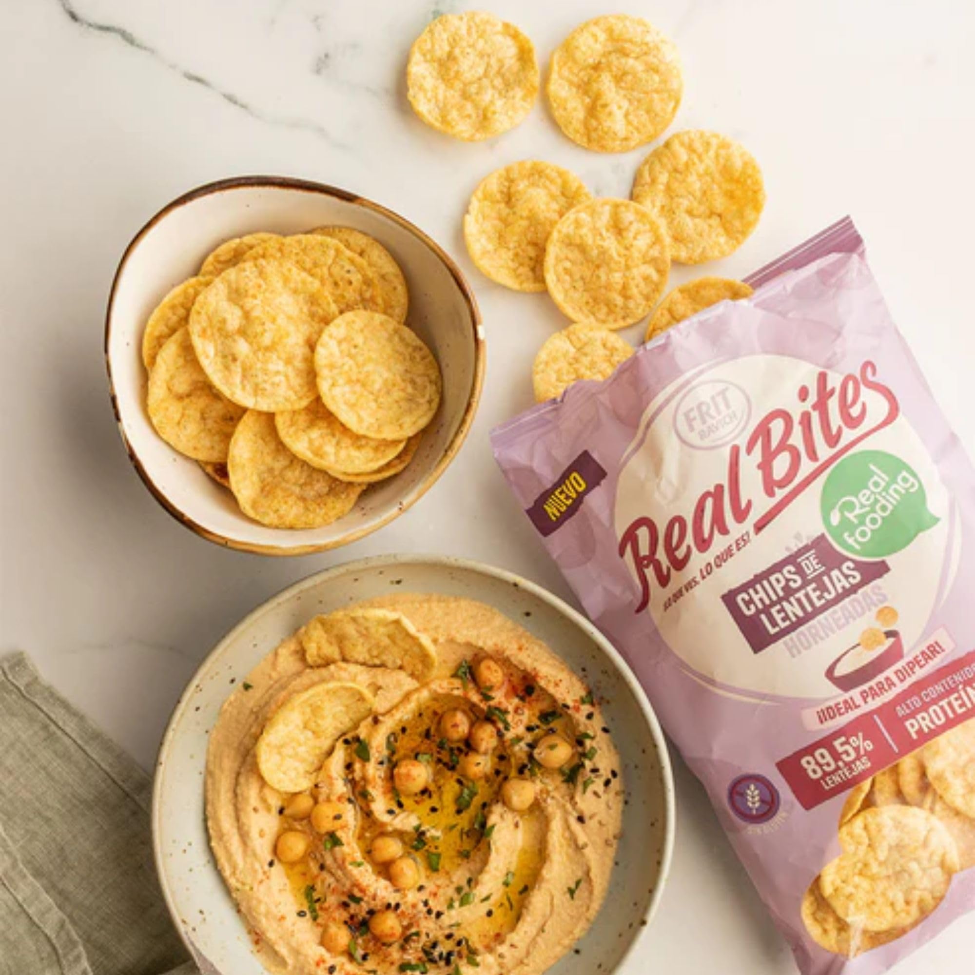Chips de Lenteja RealFooding - Caja 6 Paquetes - Sabor: Original. 6 Bolsas x 80 gramos. Chips de Lenteja al 86% Horneados - RealBites - Sin Gluten