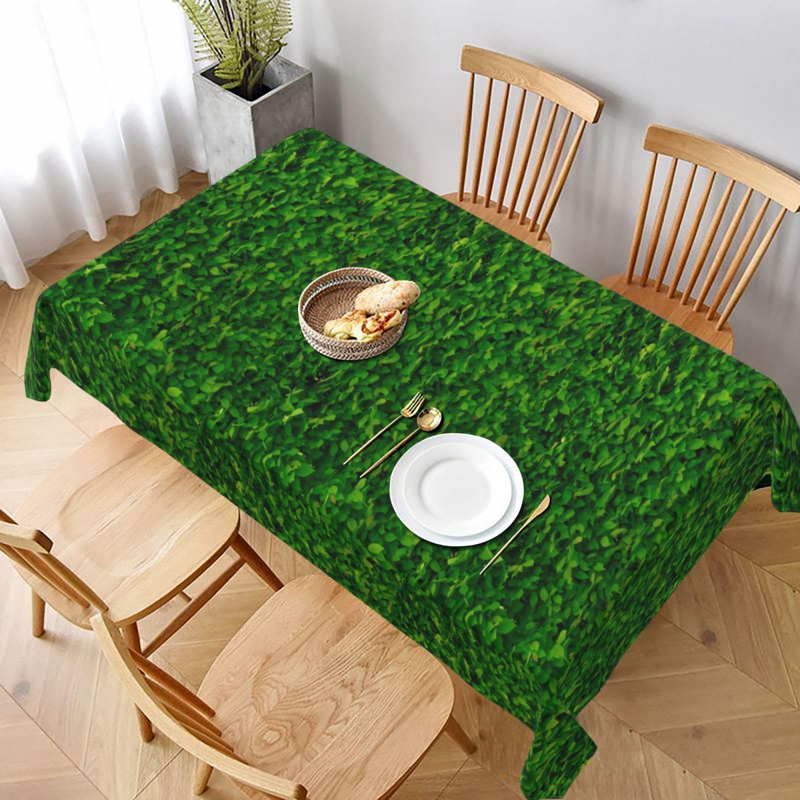 Nappe carrée lavable anti-tache motif feuilles vertes pour restaurant