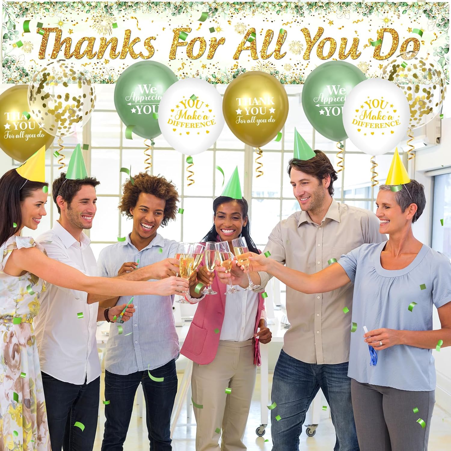 Thank You Appreciation Party Decorations Sage Green Thanks for All You Do Banner with 18Pcs Balloons Eucalyptus Leaves We Appreciate You Yard Sign Decor for Pastor Employee Staff Teachers Doctors - Image 4