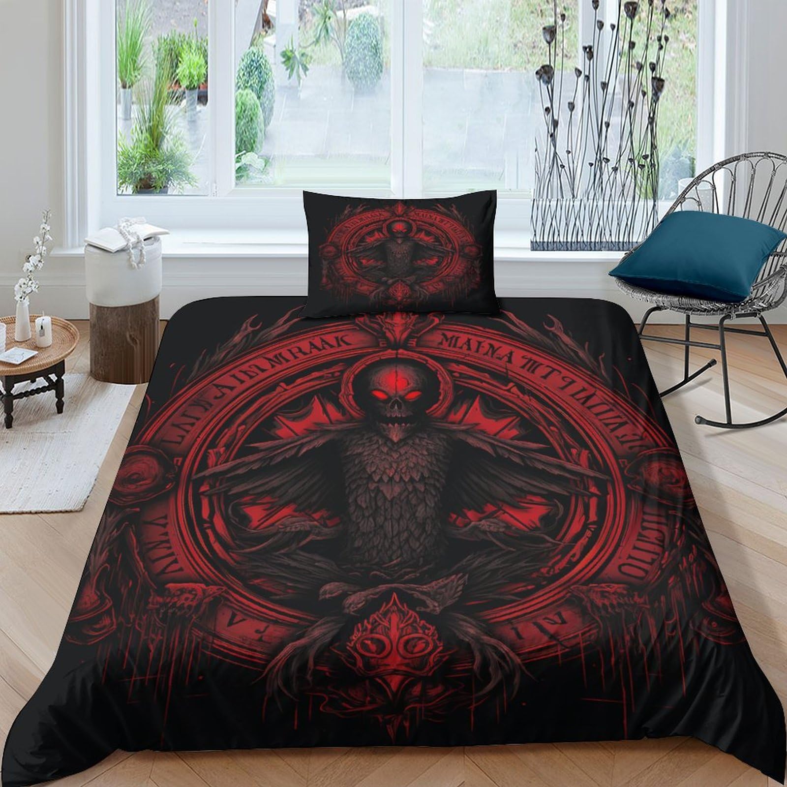 Housse de couette squelette aigles 3D pour chambre d'ado literie douce 135x200
