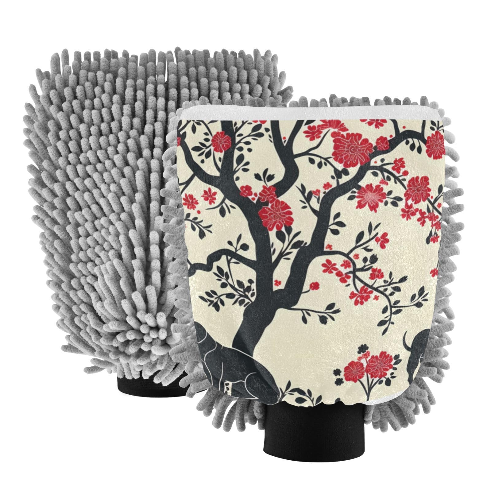 IOACIY Absorbent Microfiber Car Wash Drying Mitts, 2 Pack, Scratch-Free & Lint-Free, Rich Foam, Highly Absorbent, Double Sided, Wash Mitt Perfect for Car Washing, M, Dog (3)