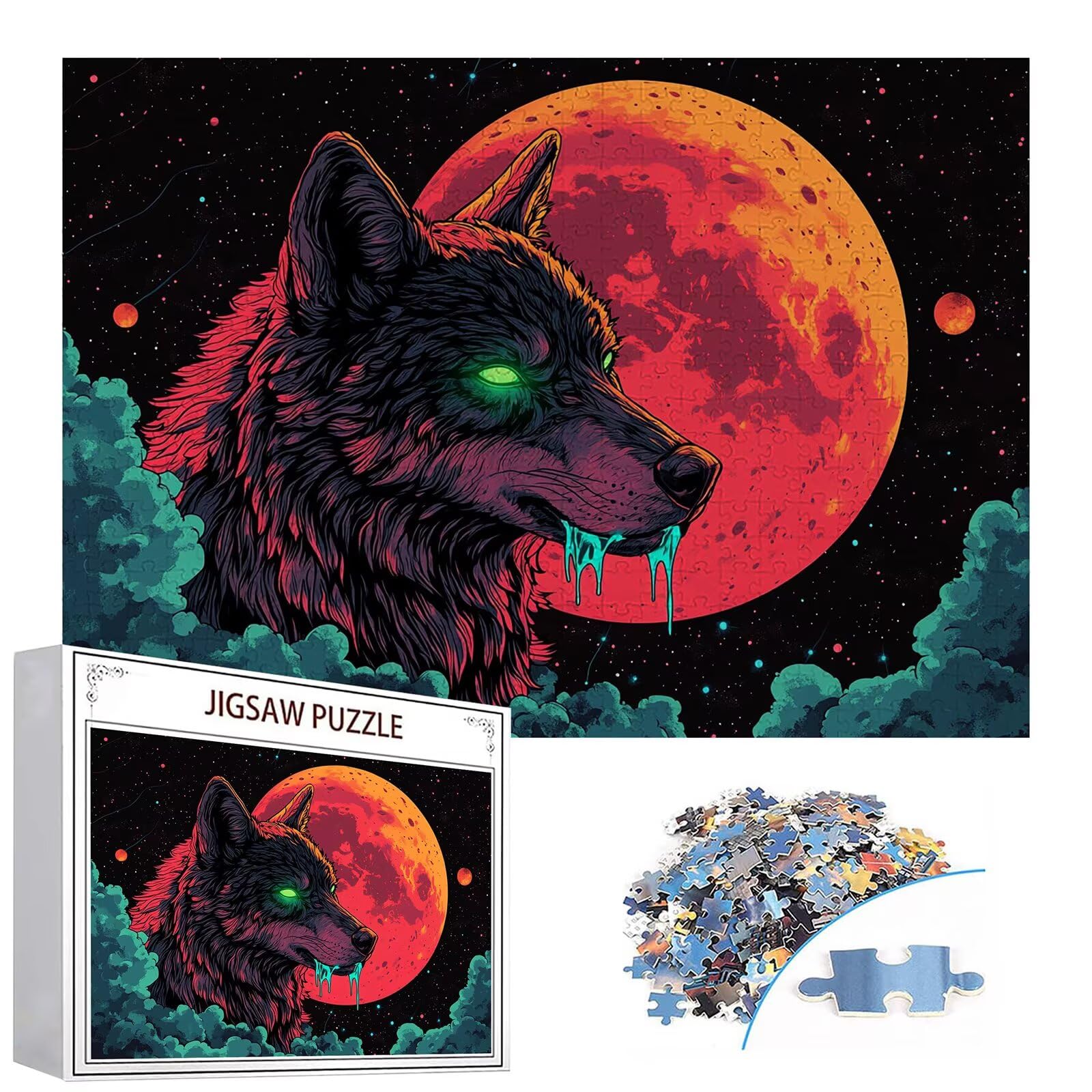 Puzzle 2000 elementów wilk puzzle dla dorosłych księżyc 100 x 70 cm unikalne rzemiosło klasyczne 3D drewniana układanka do rodzinnych gier aktywnych, układanka do samodzielnego wykonania nawet do