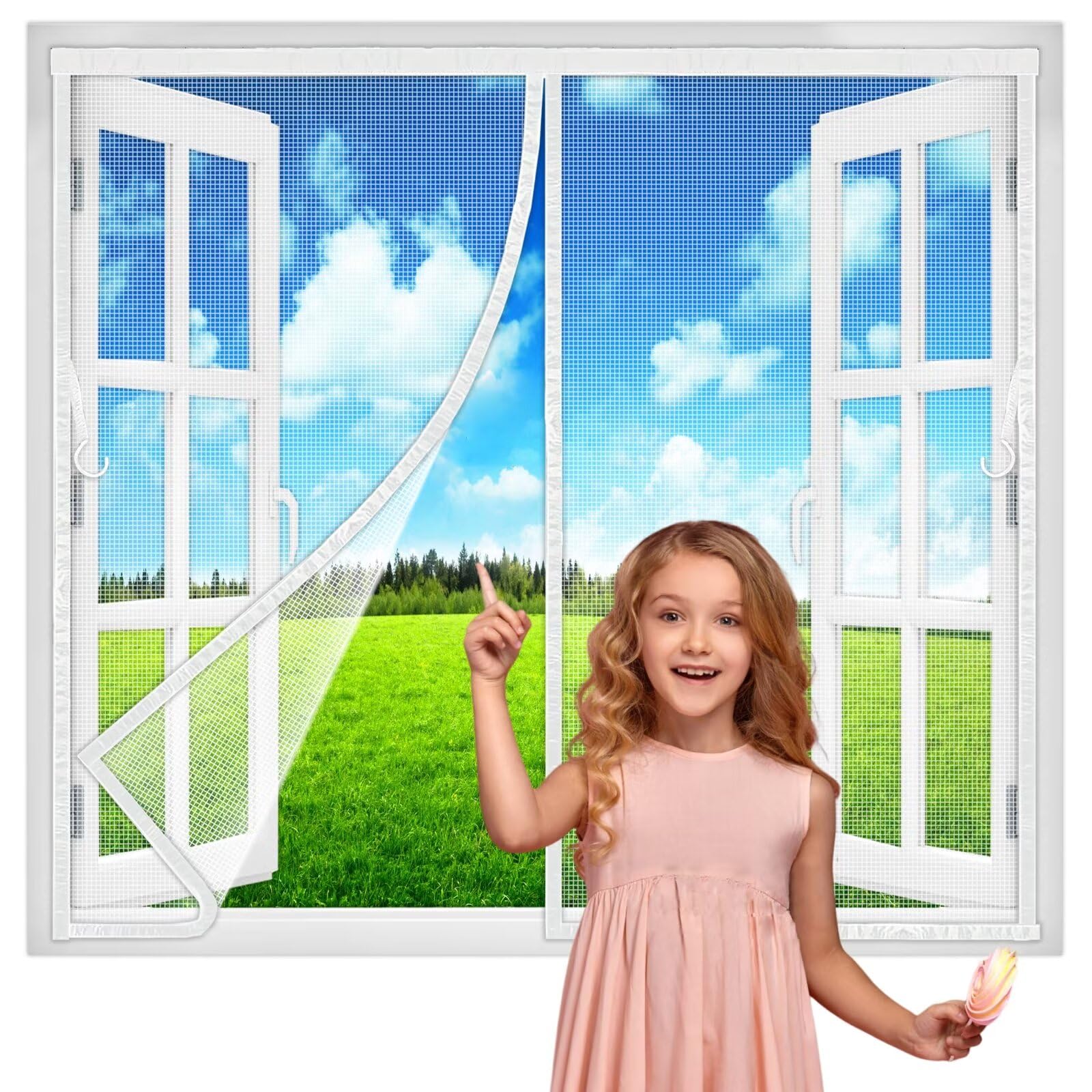 Magnetic Screen Window 205x80 cm, Curtain Keep Insects Out Mosquito Net with Magnet Fits Window Up to White New-Version — image 1
