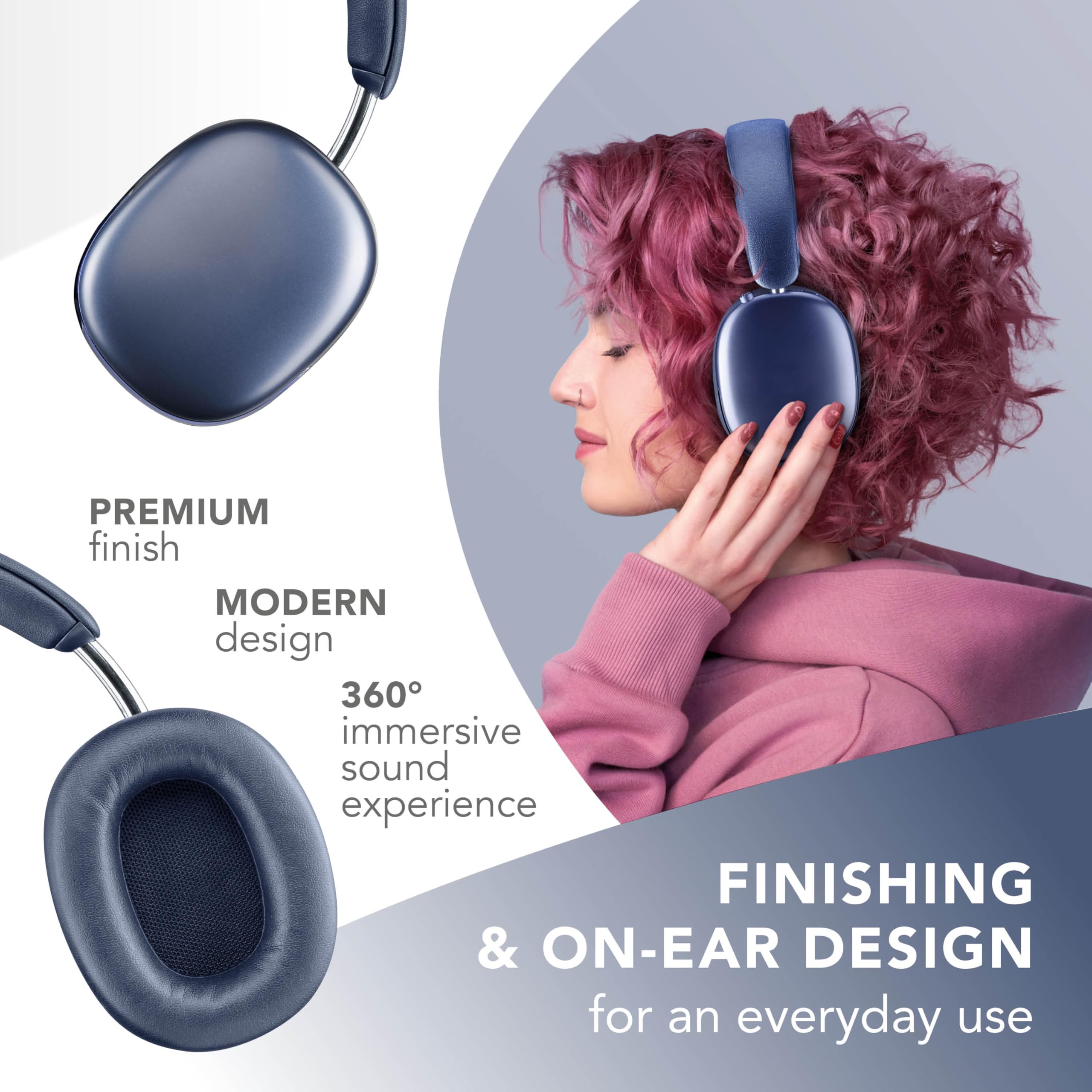 Music Sound Casque Bluetooth Circum-auriculaire Aurix avec la réduction Active du Bruit, l'audio Spatial, Un Microphone intégré et 35 h d'autonomie, Bleu
