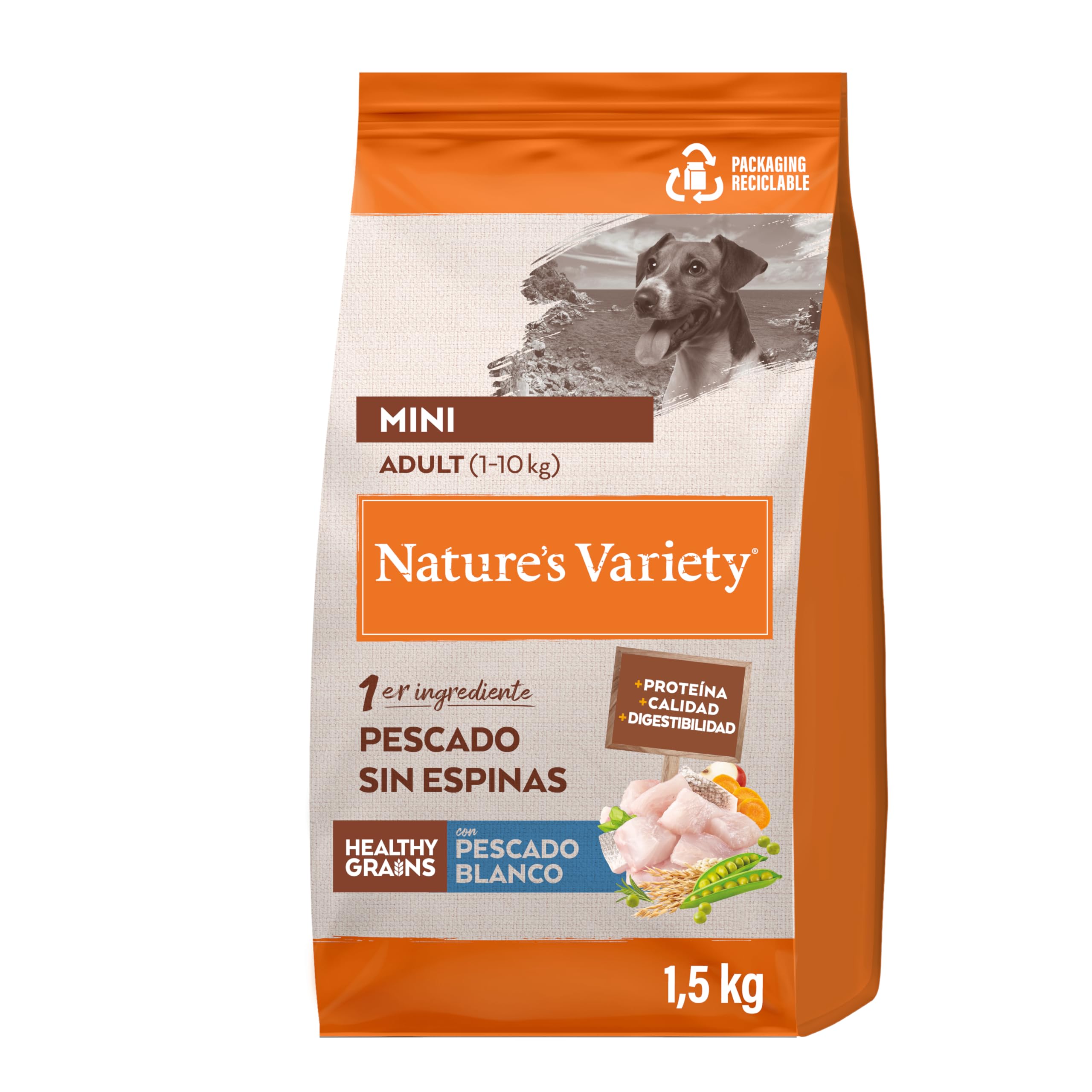 Nature's Variety Healthy Grains – Food for Mini Adult Dogs with White Fish without Thorns – 1.5 kg