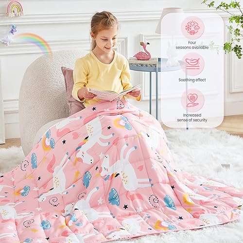 Miniatura 2 de HOSUKKO Manta pesada para niños, manta pesada para niños de 3 libras, manta pesada de unicornio rosa para niños, mantas con peso para niños