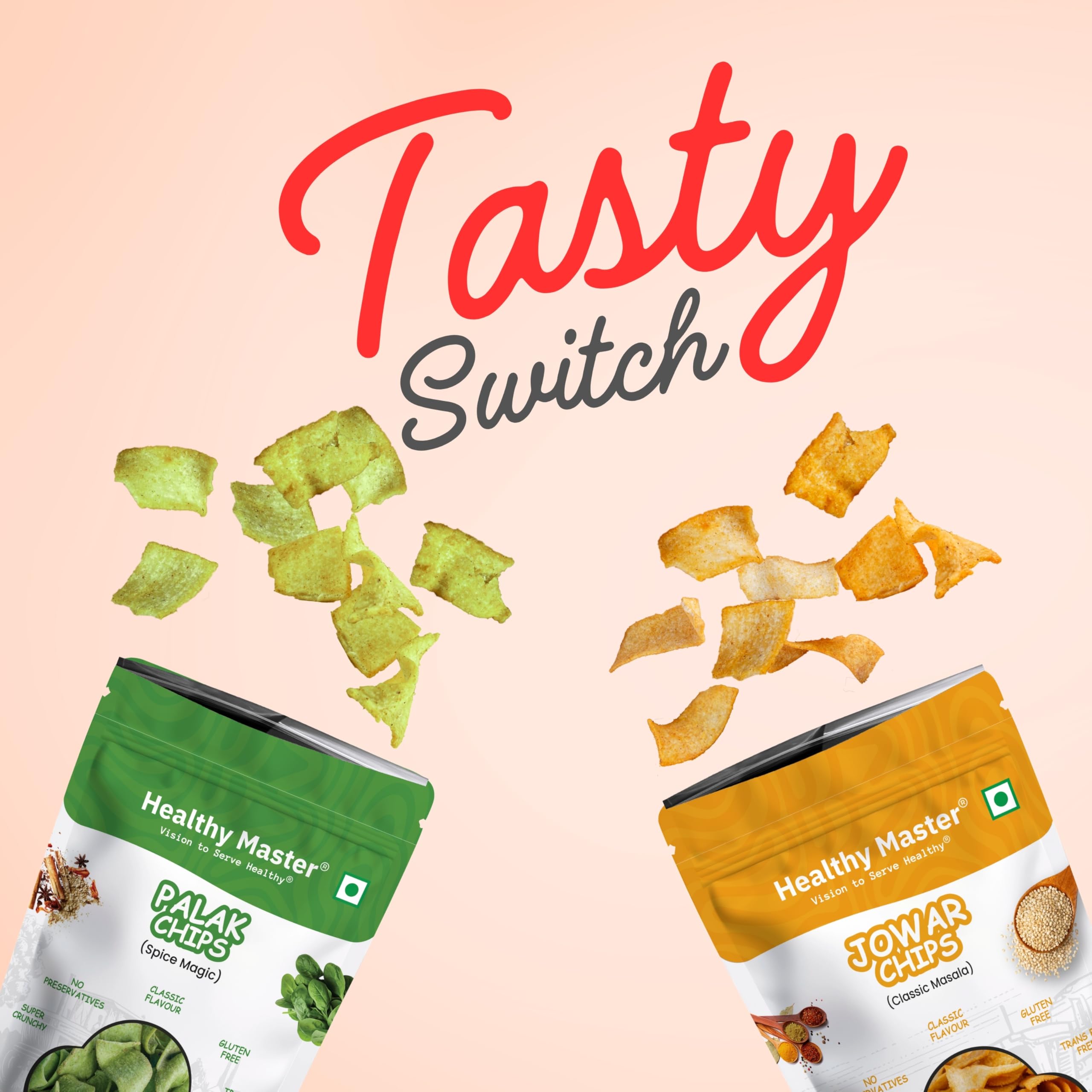 Healthy Master Palak & Jowar Chips Combo 100g - Pack of 2 | Light & Crispy Chips, high protein | Natural ingredients, Vegan, Gluten Free, No Palm Oil, No Artificial Preservatives, Trans Fat Free, Low Calorie 2