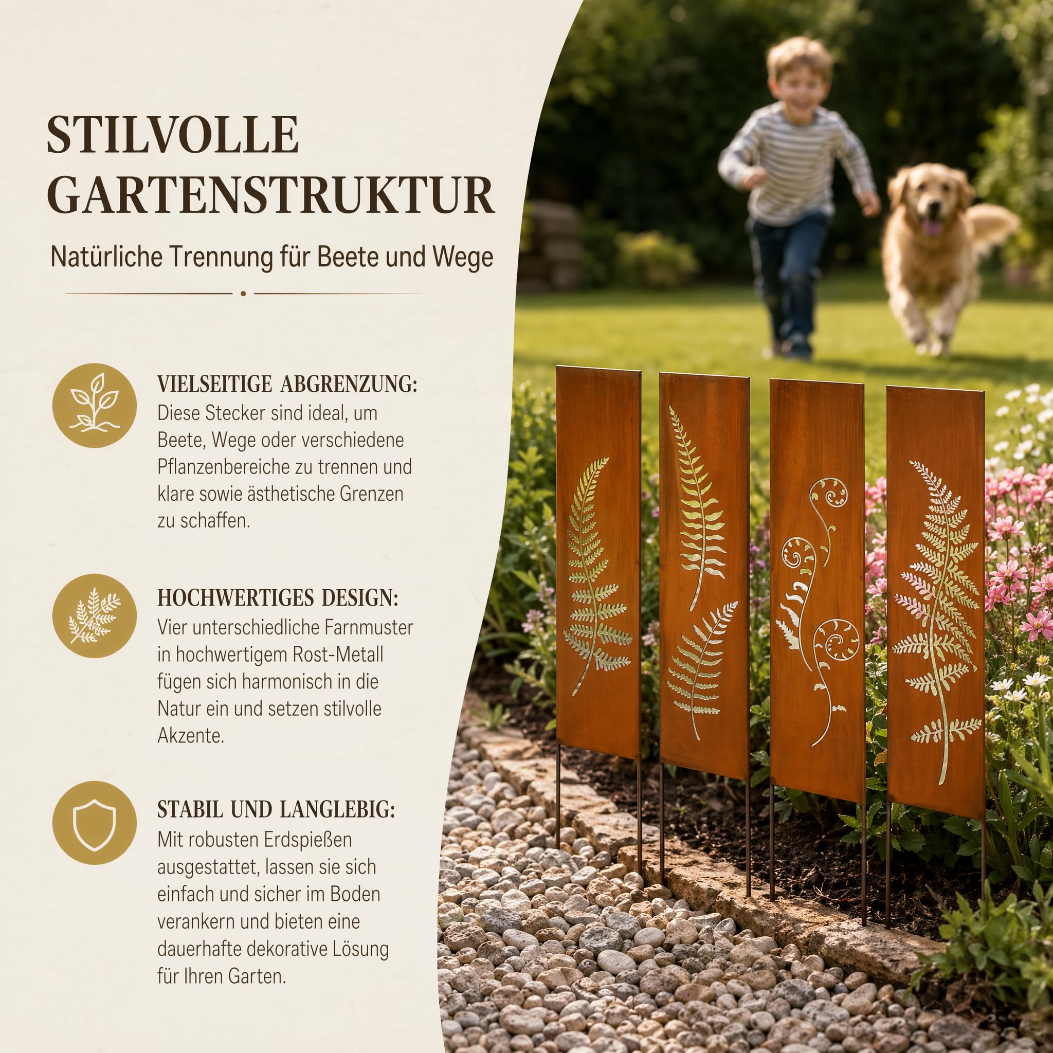Frangivista in metallo, 4 x 11 cm x 44 cm, effetto ruggine per giardino, protezione da sguardi indiscreti, per giardino, in acciaio corten, protezione da sguardi indiscreti