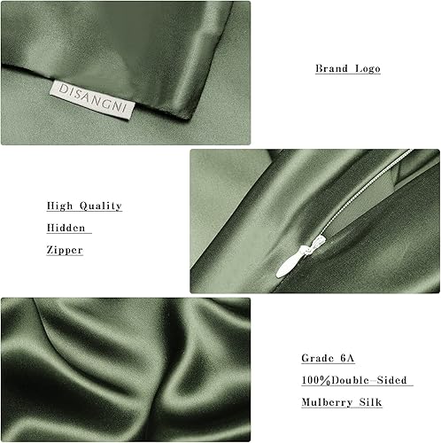 Miniatura 5 de DISANGNI Funda de almohada de seda de morera 100% natural para cabello y piel con cremallera oculta, 22 momme ambos lados (1 unidad tamaño estándar