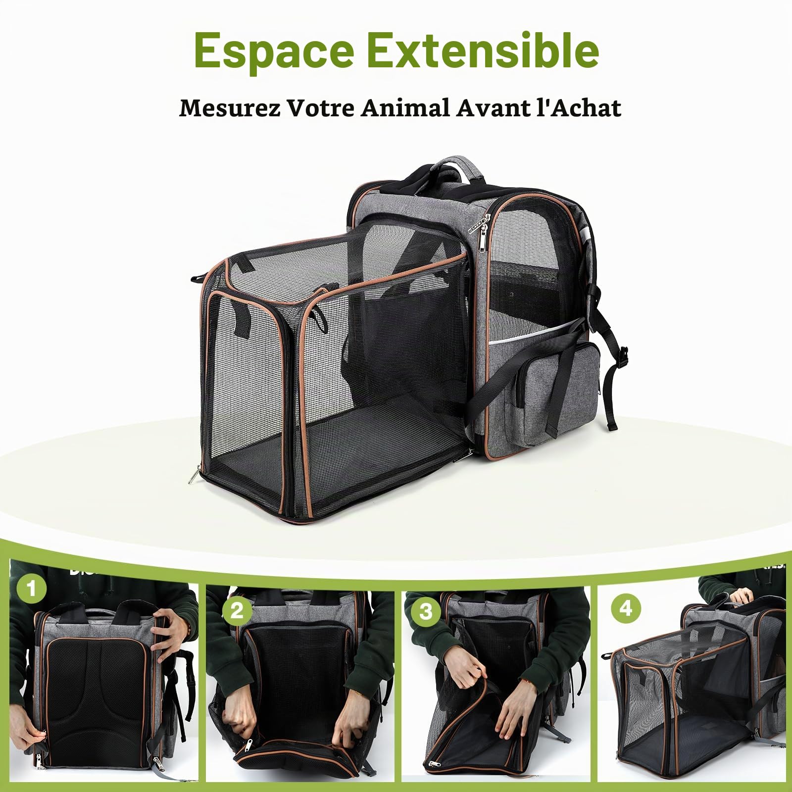 Sac à Dos Extra Large pour Chat - Extensible - pour Chiens de Petite et Moyenne Taille et Chats de Taille Moyenne à Grande - Gris