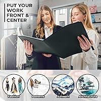 Vista 5 de Dunwell Carpeta portafolio de arte de 11x14 con papel de montaje (negro), carpeta grande para almacenamiento de obras de arte, 24 fundas muestran 48