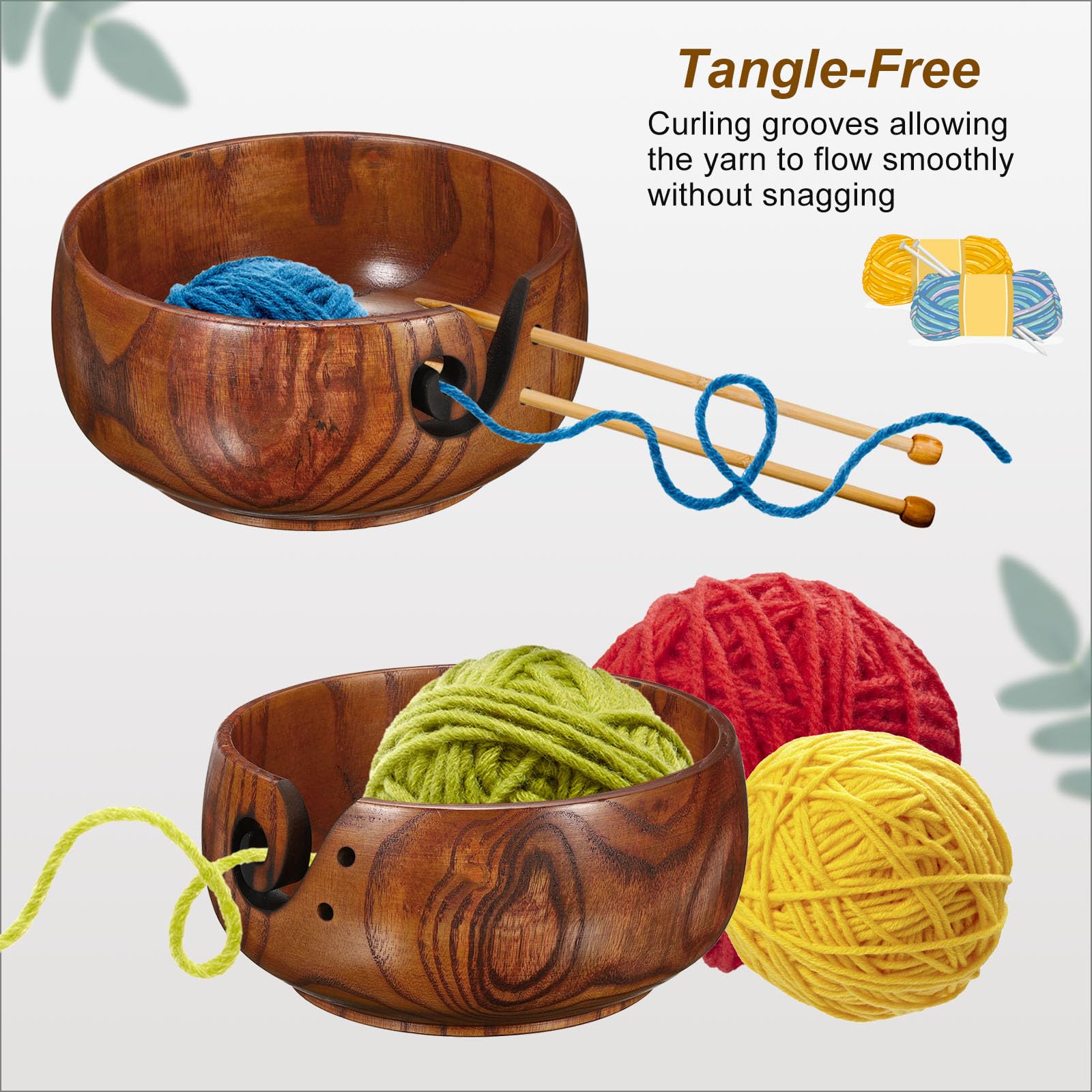 PATIKIL Wooden Yarn Bowls for Crocheting Bamboo Yarn Knitting Bowl Yarn Storage Bowls Yarn Holder Dispenser for Crocheting and Knitting 6" x 3" - Image 4