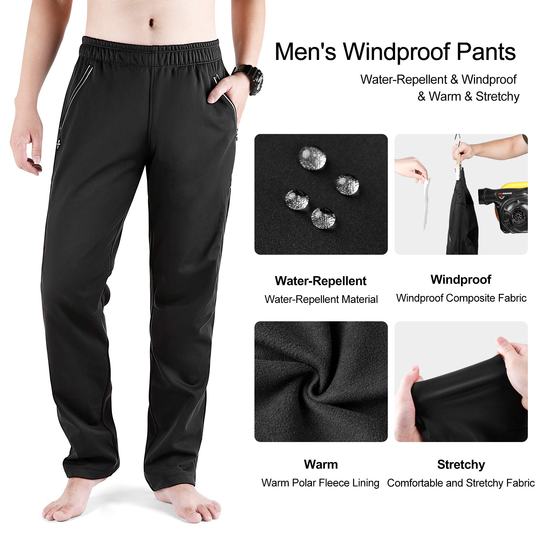 LAMEDA Pantalones Largos Hombre Invierno Pantalones Cortavientos Térmicos Elásticos con Forro Polar Pantalon Ciclismo Repele El Agua