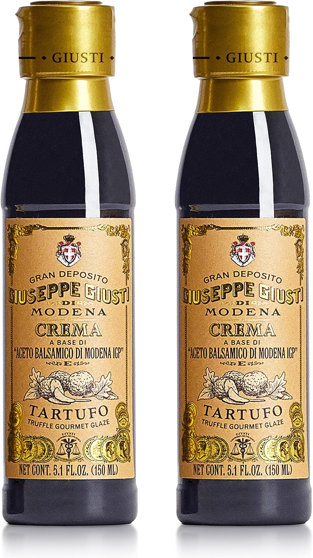 Giusti Truffle Glaze Based on Thick Balsamic Vinegar of Modena - Italian Gourmet Balsamic Reduction with Black Truffle, Flavorful Drizzle for Meat, Cheese & Salads - 5.07 fl oz (150 ml) - Pack of 2