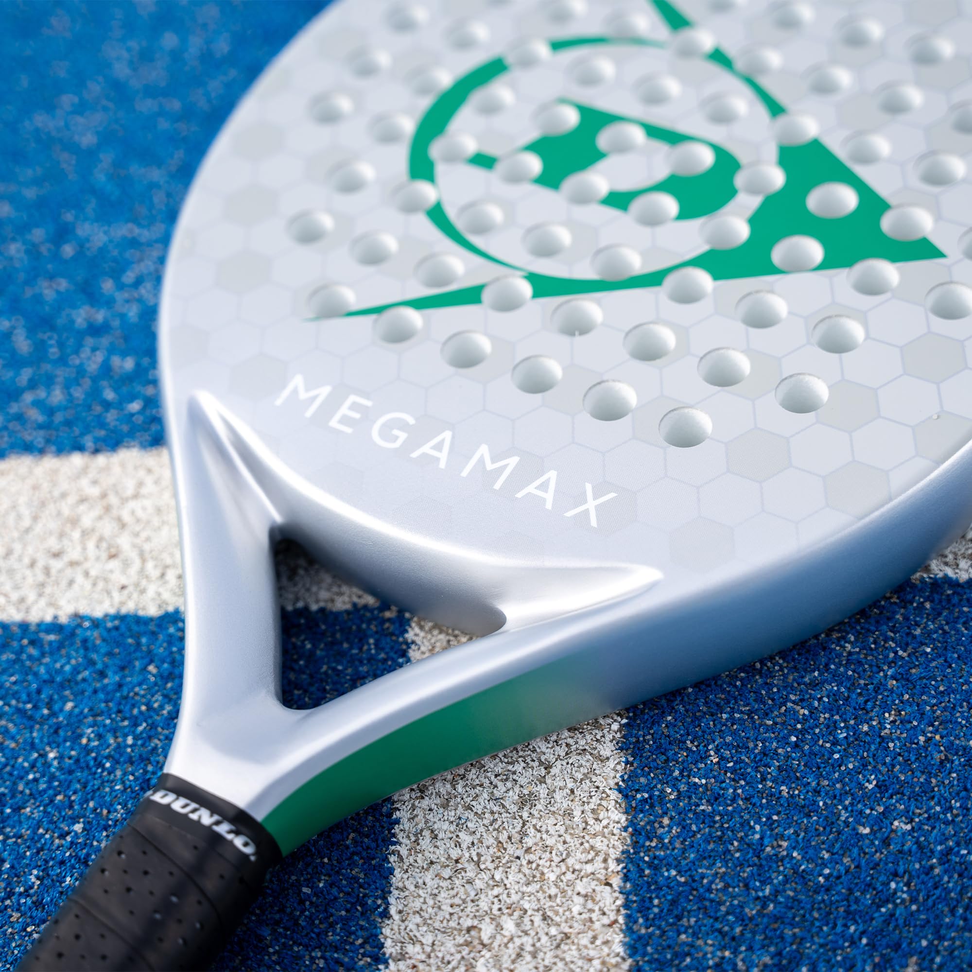 DUNLOP Racchetta da Padel Megamax Argento/Nero/Verde – Forma Rotonda, Telaio in Grafite – Bilanciamento Medio, Nucleo Pro EVA – Per Principianti