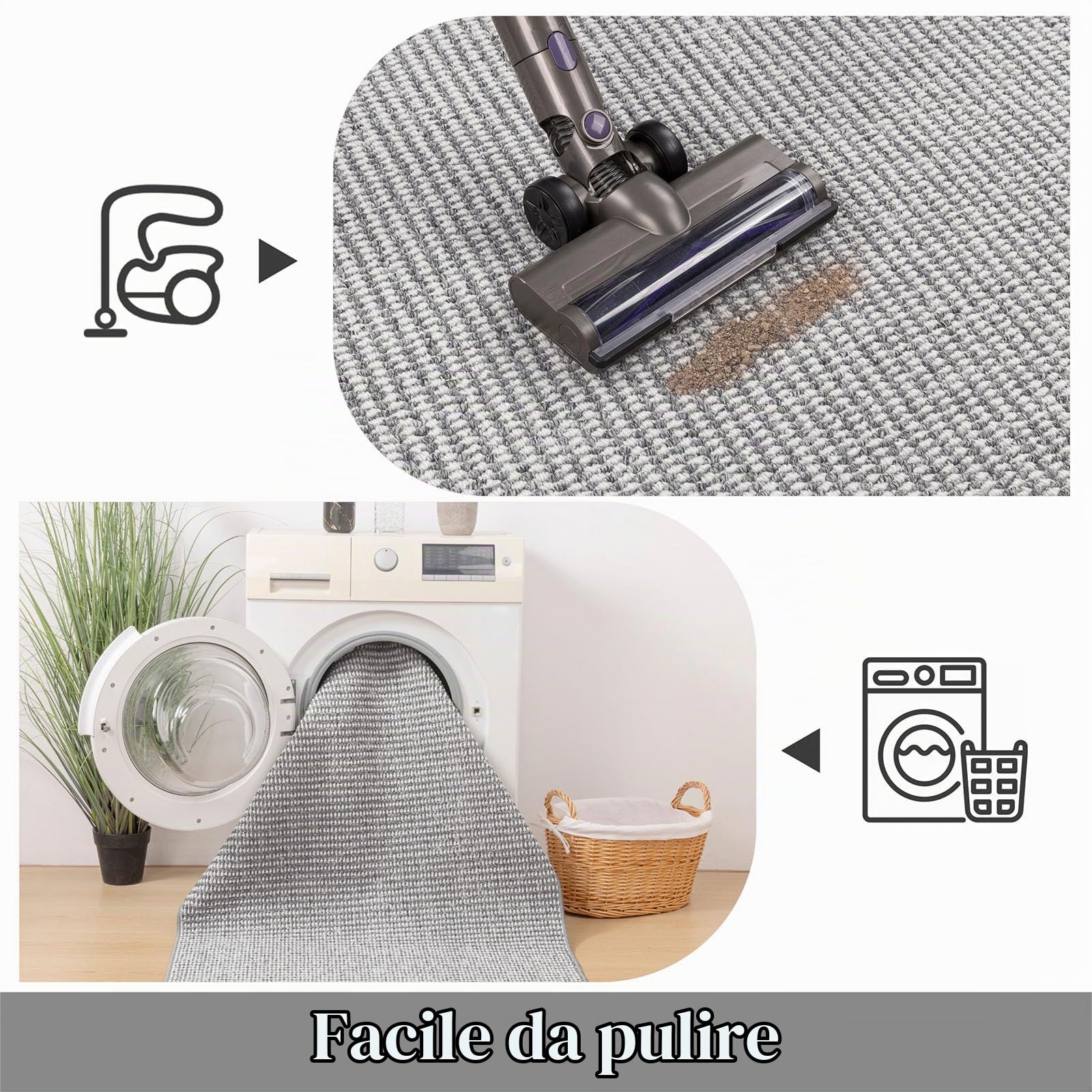 Enyhom Tappeto Corridoio Lungo 80 x 200cm, Assorbente Tappeto Cucina Antiscivolo Lavabile Passatoia Corridoio, Passatoia Cucina Tappeti Runner per Ingresso Lavanderia, Grigio + Bianco