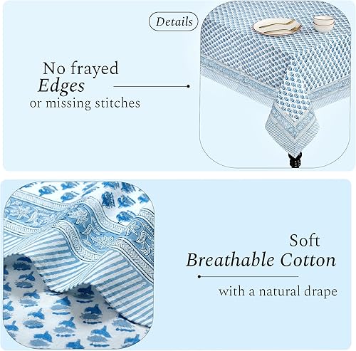 Miniatura 4 de CPC - Mantel rectangular de algodón con estampado de bloques indios, 80 x 120 pulgadas, lavable, para boda, Acción de GraciasNavidad, verde ágata