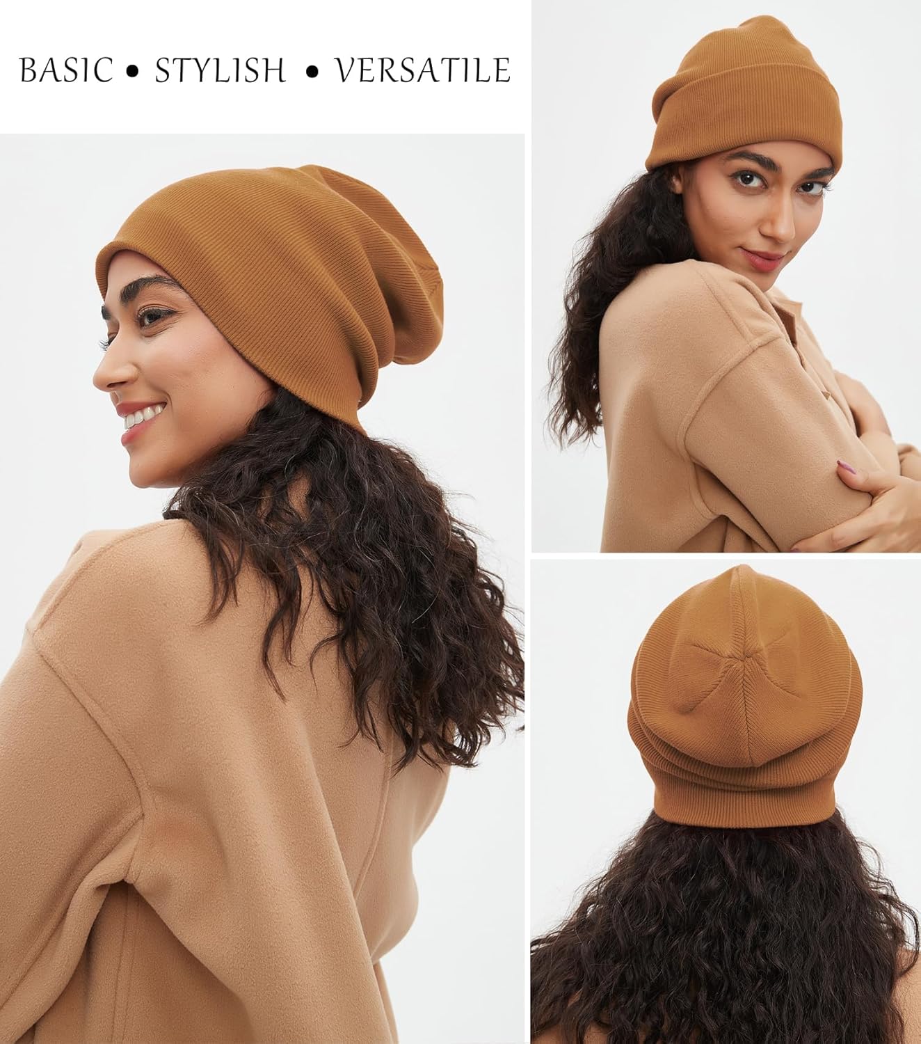 Cotton Beanie Hat for Women Men, Double Warm Knit Winter Hats, Fisherman Slouchy Ski Cuffed Beanies Skull Cap - Image 3