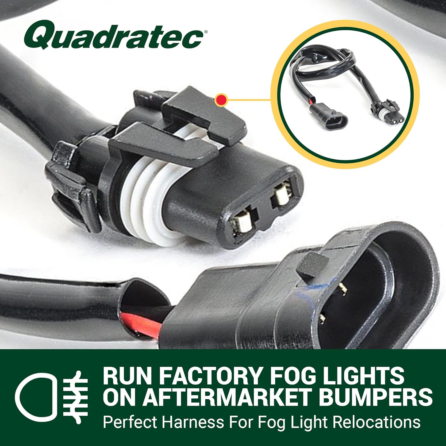 Quadratec 18" Fog Light Extension Harness - Fits Jeep Wrangler JK 2-Door & JK Unlimited 4-Door 2007-2009 - Wiring is Year Specific - Sold as Pairs - Plug & Play