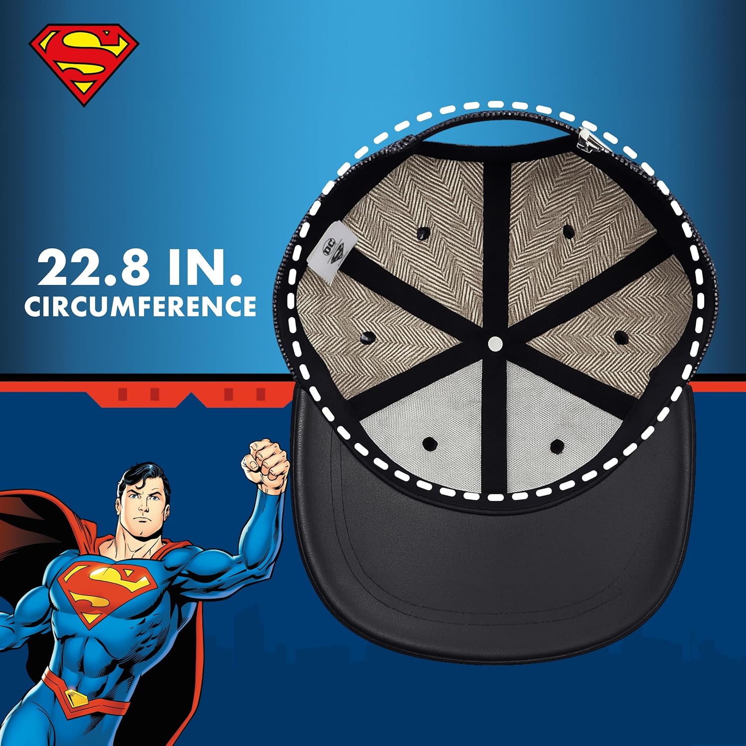 DC Comics Superman Baseball Cap, Metal Logo Adult Adjustable Strapback Hat with Flat Brim for Men and Women, Grey, One Size - Image 5